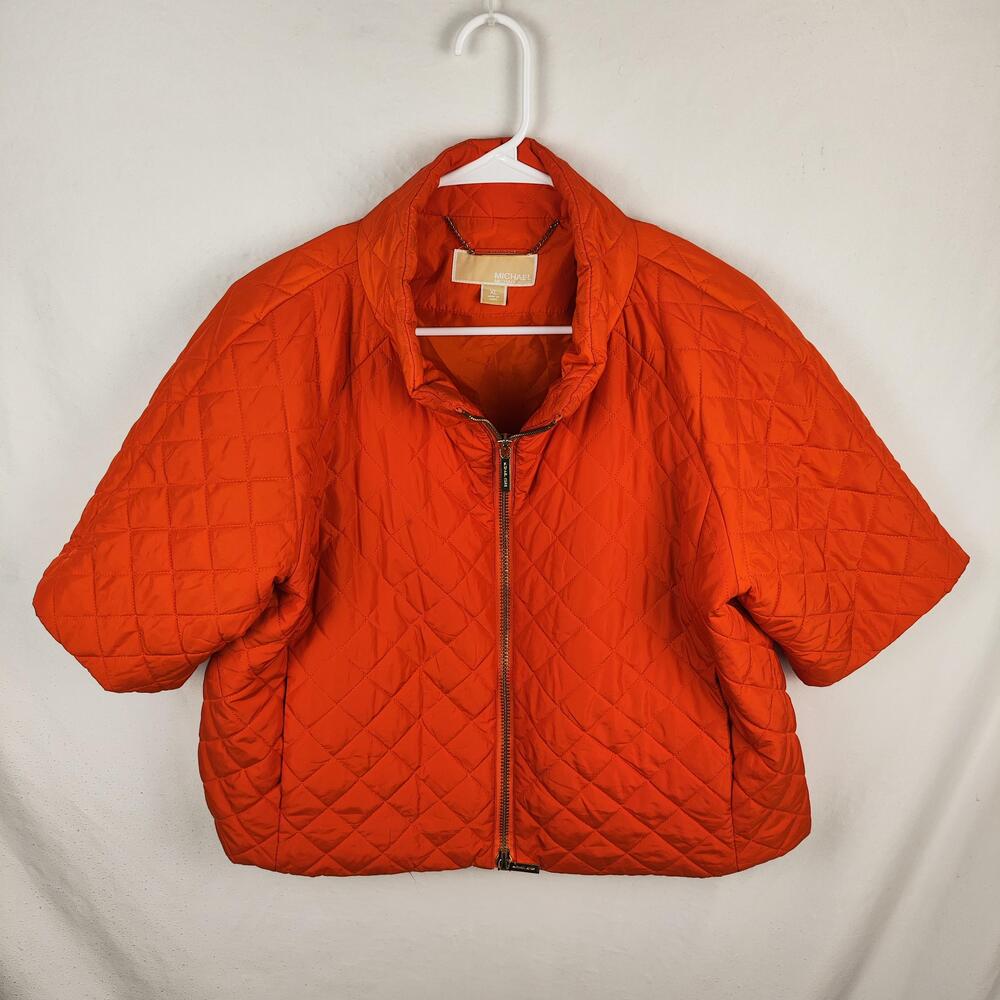 Michael Michael Kors Jacket Womens XL Orange Quilted Short Sleeve Zip Puffer
